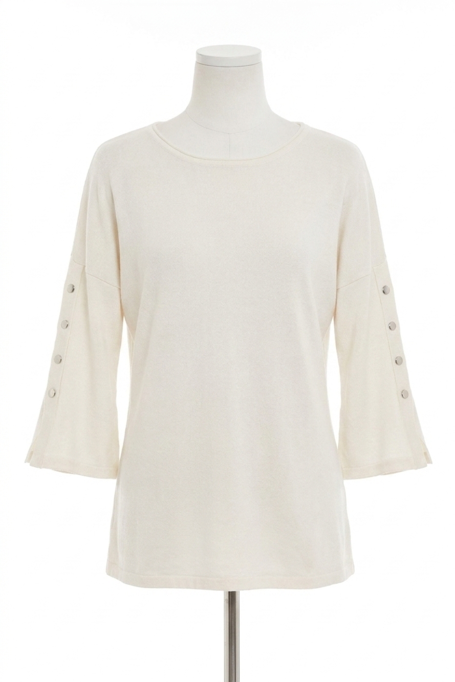 NEW FRENCH KYSS adriana kashmira 3/4 button sleeve sweater in beige